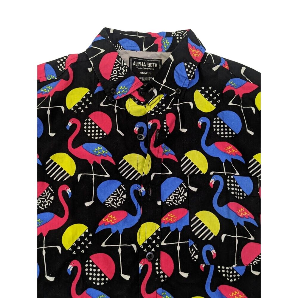 Mens FLAMINGO Button Down Short Sleeve HAWAIIAN Tropical Style Shirt Top S Small